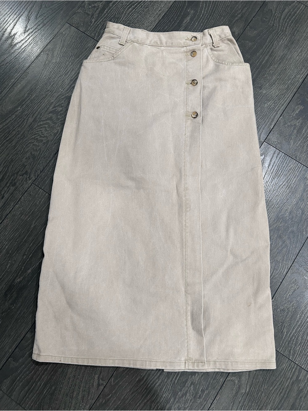 Vintage 90s Vivaldi Jeanswear Cotton Denim Midi Skirt Button Front Sz 8 BeigeUSA